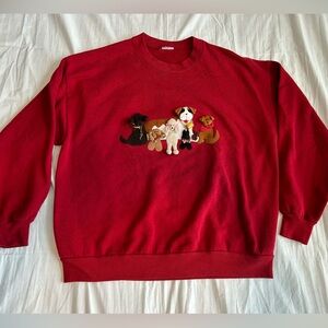 One of a kind Red Sweater with Dog Embroidery